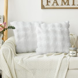 Artoid Mode Cream White Soft Faux Fur Bubbles Puffy Cushion Covers Set of 2, 40x40 cm Fluffy Plush Velvet Decorative Pillow Case Cover Sofa Decor