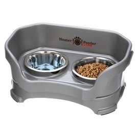 Neater Feeder Deluxe Mess Proof Cat Bowls Elevated for All Breeds – Made in USA – No Spill Raised Bowls for Indoor Cats – Stainless Steel Food and Water Bowl Set, Pet Dish Feeding Station, Grey