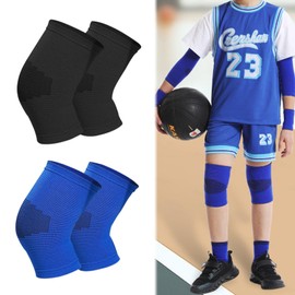 VIDSTW Pack of 4 High-Quality Nylon Knee Pads, Elasticity Knee Pads, Children, Diamond Pattern Design, Knee Pads, Handball Knee Pads for Children for Outdoor Sports and Indoor (Blue, Black)