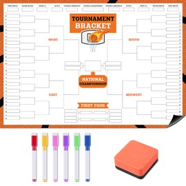 Magnetic Basketball Tournament Bracket Poster Set Includes 24 x 16.5 lnch Reusable Dry Erase Bracket Board Poster with 6 Color Magnetic Dry Erase Markers and Eraser for School Game Party (64 Team)