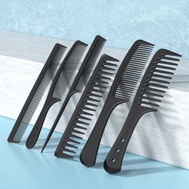 Kolavia Juego de 6 peines para el cabello, color negro, duradero, ancho y fino, cola de rata, peine de peluquería para mujeres y hombres, peines profe