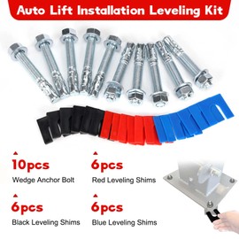 Atesilor 28 Pcs Car Lift Install Kit with 18 Pcs 1/4" & 1/8" & 1/16" Leveling Shims Kit and 10 Pcs 3/4" x 5-1/2" Wedge Anchor Bolts, For 2/4 Post Lift Truck Jib Crane Precise Leveling Installation