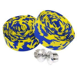 KINGOU Yellow & Blue Camouflage EVA Road Bike Handlebar Tape with Bar Plugs - 2PCS Per Set