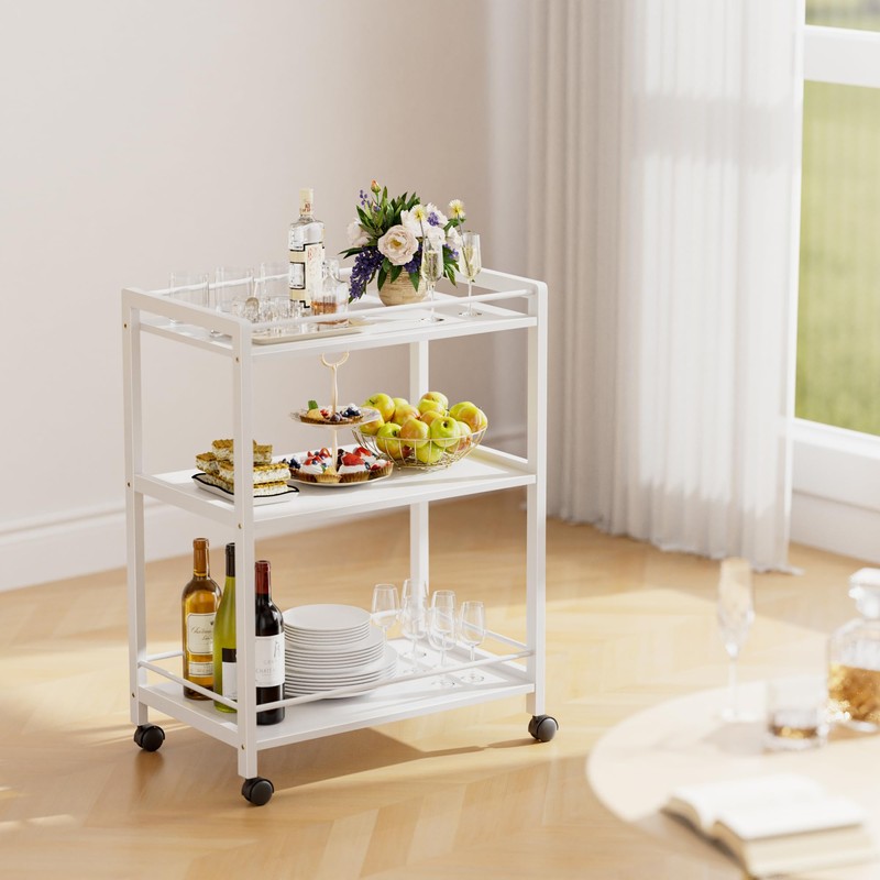 HITNET White Bar Cart, Home Bar Serving Cart, Kitchen Trolley