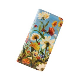 ANFUMAN Rfid Slim Wallet for Womens Thin Card Holder Travel Wallet Bifold Clutch Long Ladies Billfold, sky flower, small, Compact