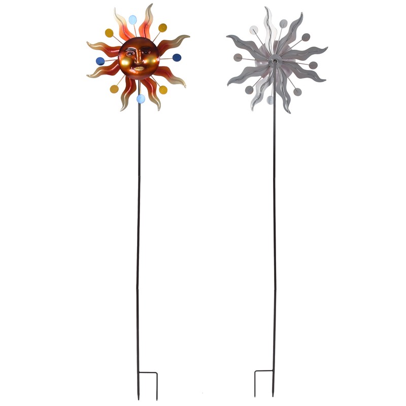 Sun Windmill Iron Weather Resistant Decorative Flower Wind Spinner with