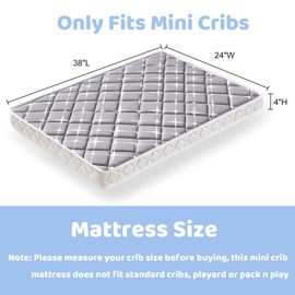 Tiankehan Mini Crib Mattress - 38x24x4 Inch- Dual Sided with Firm Support and Comfort Foam- Breathable, Quiet and Odorless, Fits Most Mini Cribs (Does Not Fit Playard or Standard Crib)
