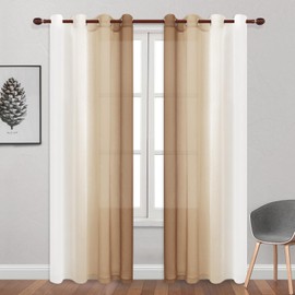 DWCN Taupe Faux Linen Ombre Sheer Curtains - Gradient Semi Voile Curtains for Bedroom and Living Room, Set of 2 Grommet Top Window Curtain Panels, 52 Wide by 90 Inches Long, Taupe