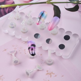 Ycyan 1 juego de soporte de uñas para presionar, acrílico en forma de onda grande para pintar uñas, soporte magnético para arte de uñas, soporte de exhibición con 48 piezas de masilla adhesiva