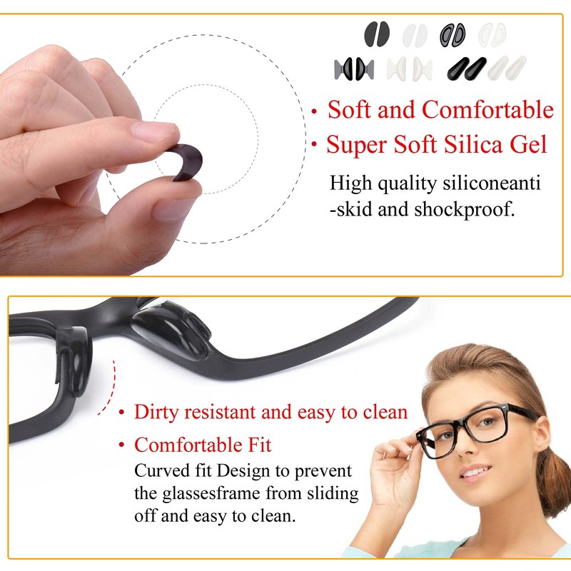 SooGree Adhesive Eyeglass Nose Pads, 8 Pairs Comfort Soft Silicone