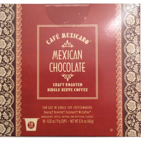 Cafe Mexicano Mexican Chocolate Craft Roasted Single Serve Coffee 18 Cups