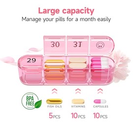 Zoksi Monthly Pill Organizer 1 Time a Day, 30 Day Pill Box Organizer Once a Day, One Month Large Pill Case for Travel, 31 Day Daily Medcine Container 