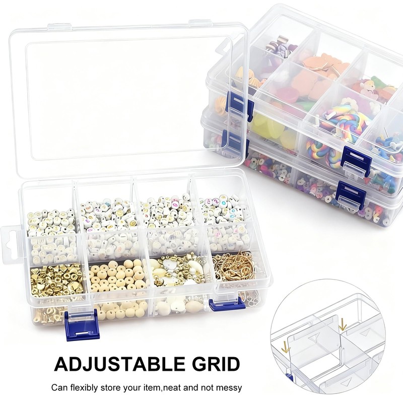 3Pcs Jewellery Storage Boxes, Bead Earring Clear Plastic Storage Boxes