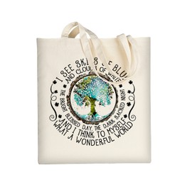 AUSVKAI Cute Canvas Tote Bag Aesthetic for Women Grocery Bags Cotton Beach Totes with Gift-Earth Tree