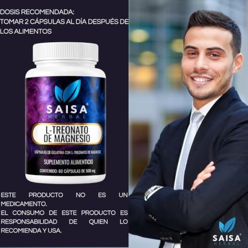 L-treonato De Magnesio 100 Puro con 60 Cápsulas SAISA HERBAL