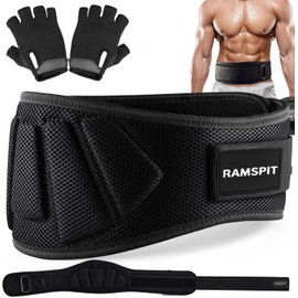 RAMSPIT - Cinturón para pesas, Cinturón de Levantamiento de Pesas con Guantes de Gym,ideal para levantamiento de pesas,Cinturon Gimnasio Hombre y Mujer, para Gym, Musculación,Crossfit,Halterofilia(S)
