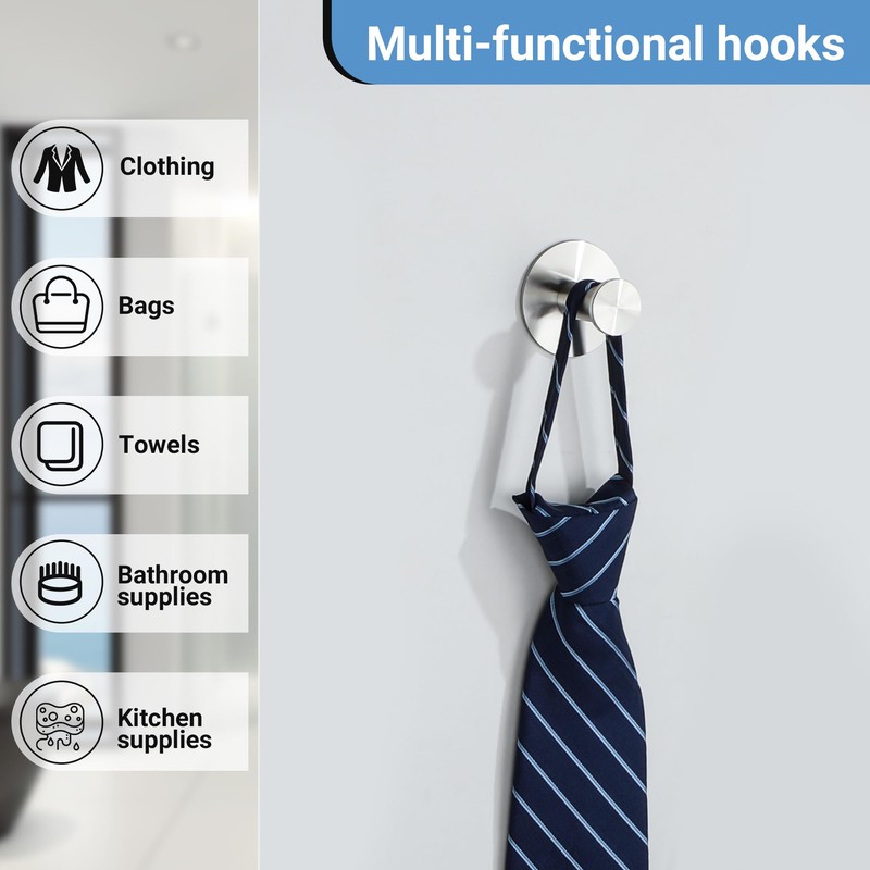 SAYAYO Self Adhesive Hooks for Hanging, Brushed Nickel Towel Hook