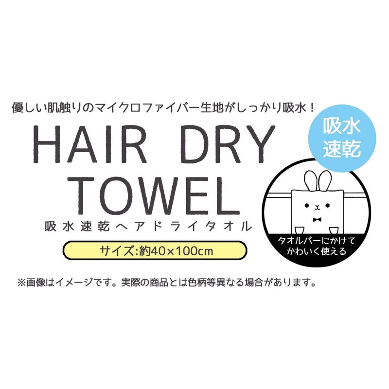 Skater TOH1-A Water Absorbent, Quick Drying Hair Towel, Rabbit Animals,