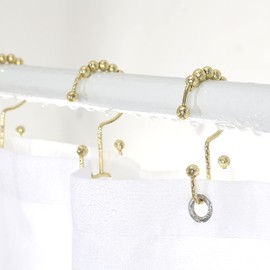 Shower Curtain Hooks, Goowin Shower Curtain Rings, Stainless Steel Gold Shower Curtain Hooks Rust Proof, Free Sliding Double Shower Curtain Hooks for Shower Curtains, Curtain & Liners (Gold)