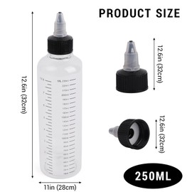 3 Pack Hair Oil Bottle, 8.5oz Plastic Squeeze Oil Applicator Bottle for Hair Scalp Root Dye Twist-On Top Tip Cap with Clear Graduated Scale