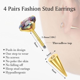 BYARLEO 4 Pairs Surgical Steel Stud Sets Hypoallergenic Cubic Zirconia Stud Helix Stud Earrings for Men