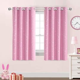 Blackout Kids Curtains for Bedroom Thermal Insulated Silver Twinkle Star Curtains for Girls Antique Grommet Top Window Treatment 2 Panels Drapes for Nursery, Soft Thick (52"W x 63"L, Pink/Silver)