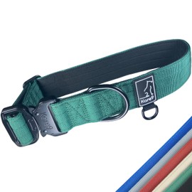 Kare9 Extra Strong Dog Collar Medium Dogs/Large Dogs | Adjustable: 35cm - 50cm | Padded Dog Collar | Heavy Duty Dog Collar w/Metal Buckle (Medium, Green)