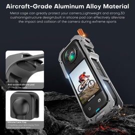 REYGEAK For insta360 X5 Aluminum Alloy Housing Metal Rabbit Cage 360 X5 Ultralight Protective Frame Accessories Double Cold Shoe Interface with 1/4" Thread (Quick Release Model)