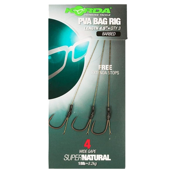 Korda PVA Bag Rigs 4.5" Pack Of 3 18lb Barbed or Barbless: Size 6 Micro-Barbed
