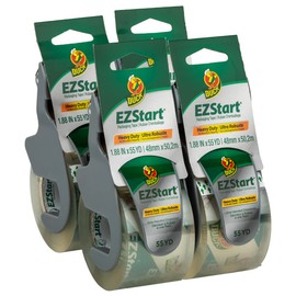 Duck EZ Start - Cinta de embalaje transparente con dispensadores, 4 rollos de cinta de embalaje silenciosa de fácil inicio para cajas, envíos, mudanzas y almacenamiento, 1.88 pulgadas x 55 yardas