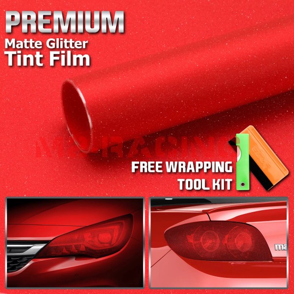 EZAUTOWRAP 12"x24" Matte Glitter Red Tint Headlight Taillight Fog Light
