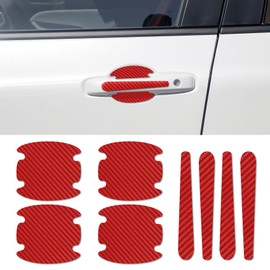 8PCS Carbon Fiber Car Door Handle Scratch Protector, Red