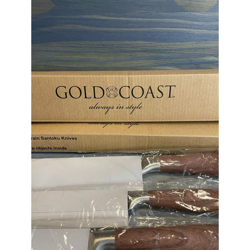 Gold Coast Set of 3 Wood Grain Santoku Knives