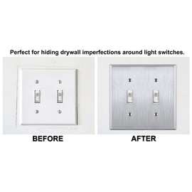 OVERSIZED 2 Gang Toggle Stainless Steel Light Switch Cover - Jumbo Two Gang Toggle Metal Wall Plate for Toggle Switches, 430 Stainless Steel - Satin finish, UL Listed, Made in USA, 5.5 x 5.5 Inches