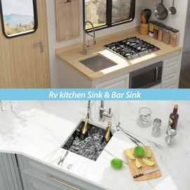 Kichae 13"x 15" Undermount Bar Sink Stainless Steel Single Bowl RV Outdoor Sink Basin Round Corner 16 Gauge Handmade