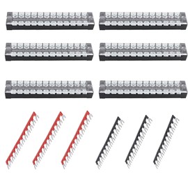 Ruidee Pack of 6 Screw Terminal Block Double Row 12 Position Terminal Strip 600 V 25 A + 6 Pieces 12 Positions Pre Insulated Terminal Barrier Strip Red/Black 400 V 25A (DTB2512)