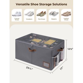 StorageWorks Shoe Organizer for Closet, Fits up to 20 Pairs, Shoe Cubby Storage Containers with Side Mesh Pocket and Clear Cover, Grey