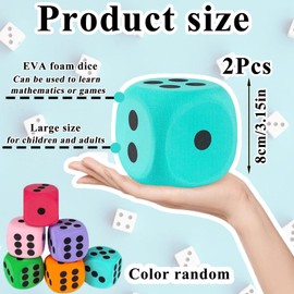 2Pcs Large Foam Dices, Giant Dices, 8cm Large Dice For Children, Dice for Children for Christmas Games Math Teaching Party Supplies（Random Color）