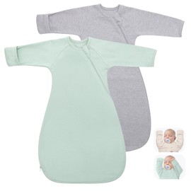 Transitional Swaddle Sack with Arms Up & Sleeves Mitten Cuffs 2 Pack, Wearable Swaddling Blanket 2-Way Zipper Sleeping Sacks for Newborns Baby 0-3 Months - Calms Startle Reflex, Boys & Girls Sleep Bag