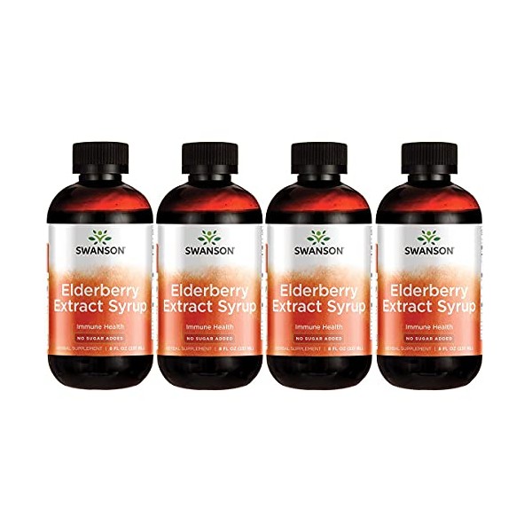 Swanson Elderberry Extract Syrup - No Sugar Added 8 fl oz Liq 4 Pack