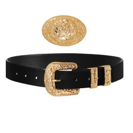 Scarlet Darkness Western Belts for Woman Black Belt Gold Buckle Cowgirl Fashion PU Leather Pirate Renaissance Accessories Black M