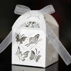 iKesoce Butterfly Confectionery Box 30 Pieces Wedding Gift Box Candy Boxes with Ribbon for Christmas Easter Wedding Anniversary White