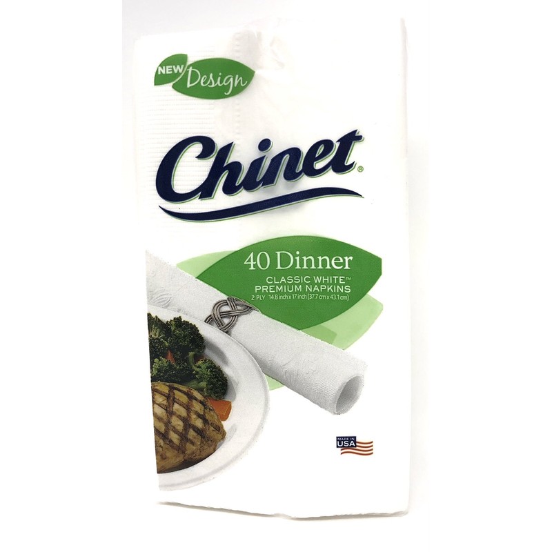 Chinet Classic White Premium Dinner Napkins, 2 Ply, 40 Count