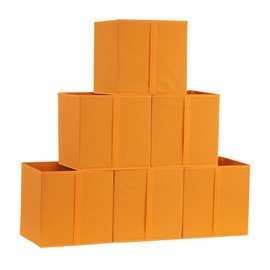 Household Essentials 334-1 Foldable Fabric Storage Bins | Set of 6 Cubby Cubes with Vertical Handles 6 Pack, Orange