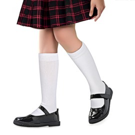 2 Pairs White Knee High Socks for Girls Mid-Calf Kids Knee High Socks，School Uniform Socks Long Socks Soft，Toddler Soccer Socks 39cm Knee Highs for Toddler Girls 4-8 years Old