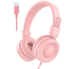 yoygerty USB C Kids Headphones for School, Upgrade USB Type C Kid Headphone, 94 dB Volume Limiter Wired On-Ear Headset for Kids/Toddlers/Children/Teens/Boys/Girls-Pink