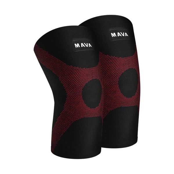 Mava Sports Knee Compression Sleeve Support with Adjustable Strap for Men and Women - Perfect for Joint Pain, Weightlifting, Running, Gym Workout, Squats and Arthritis Relief (Red,Medium)