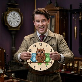 speecheese Owl on Branch Wall Clock Aluminium Clock for Children with Cute Animal Motif as Decoration for Children's Room with Cute Birds