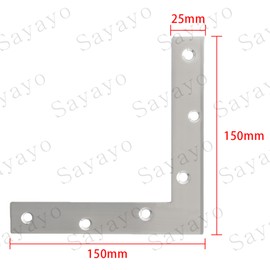 SAYAYO Flat Angle 90 Degree Flat Connector Stainless Steel Angle Connector 150 x 150 Furniture Angle Brackets L-shape Repair Plate Corner Angle for Plate Connection Table Chair Bookshelf