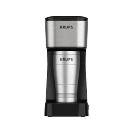 KRUPS: 2 Cup Coffee Maker, Simply Brew Stainless Steel Single Serve Drip Coffee Machine and Travel Tumbler 14 Ounce Stainless Steel Tumbler Included 650 Watts Coffee Filter, Compact Silver and Black